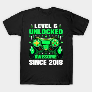 Level 6 Unlocked Awesome Since 2018 6Th Birthday Gaming T-Shirt